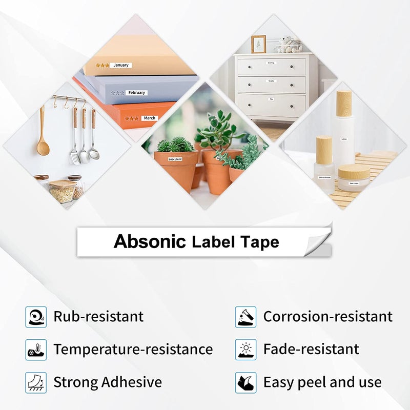 Absonic 5-Pack MK231 Label Tape 12mm 0.47" White Compatible for Brother MK-231 M231 MK231 M-K231 M-K231S Tape M 12mm 0.47" Black on White for P Touch PT65 PTM95 PT80 PT90 PT45 PT85 Label Maker - Image 5